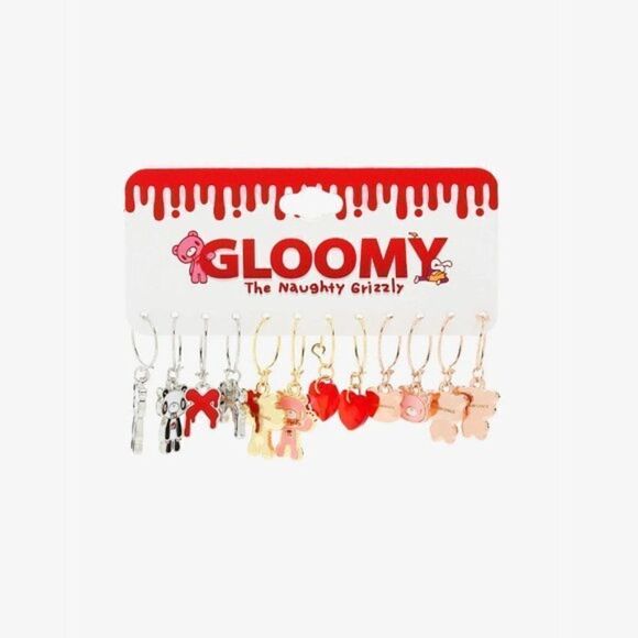 Gloomy Bear Charm Hoop Earring Set - Picture 2 of 2